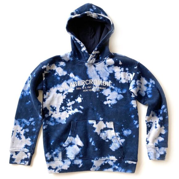 Abercrombie Kids Boys 11-12 Essential Logo Hoodie Sweatshirt Tie Dye Navy White - Picture 1 of 11